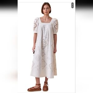 Anthropologie NWT  Hunter Bell NYC Waverly Eyelet Linen MIDI Dress Size S Bridal